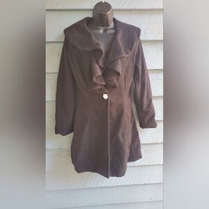 Black Frilly Lapel Fleece Coat